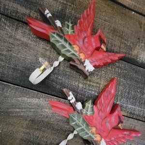 Set Cardinals Decorative Wall Hooks VINTAGE Wooden